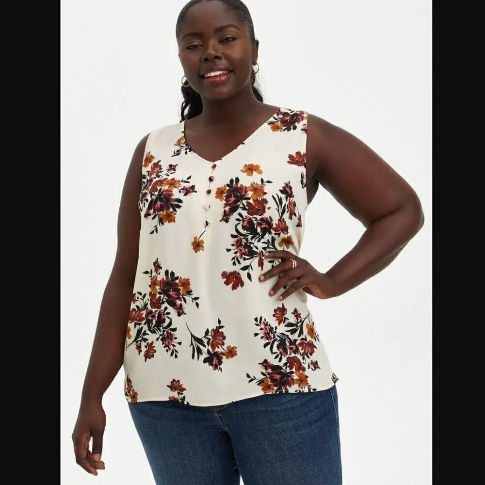 Torrid Georgette Knit Back Tank in Floral Tan